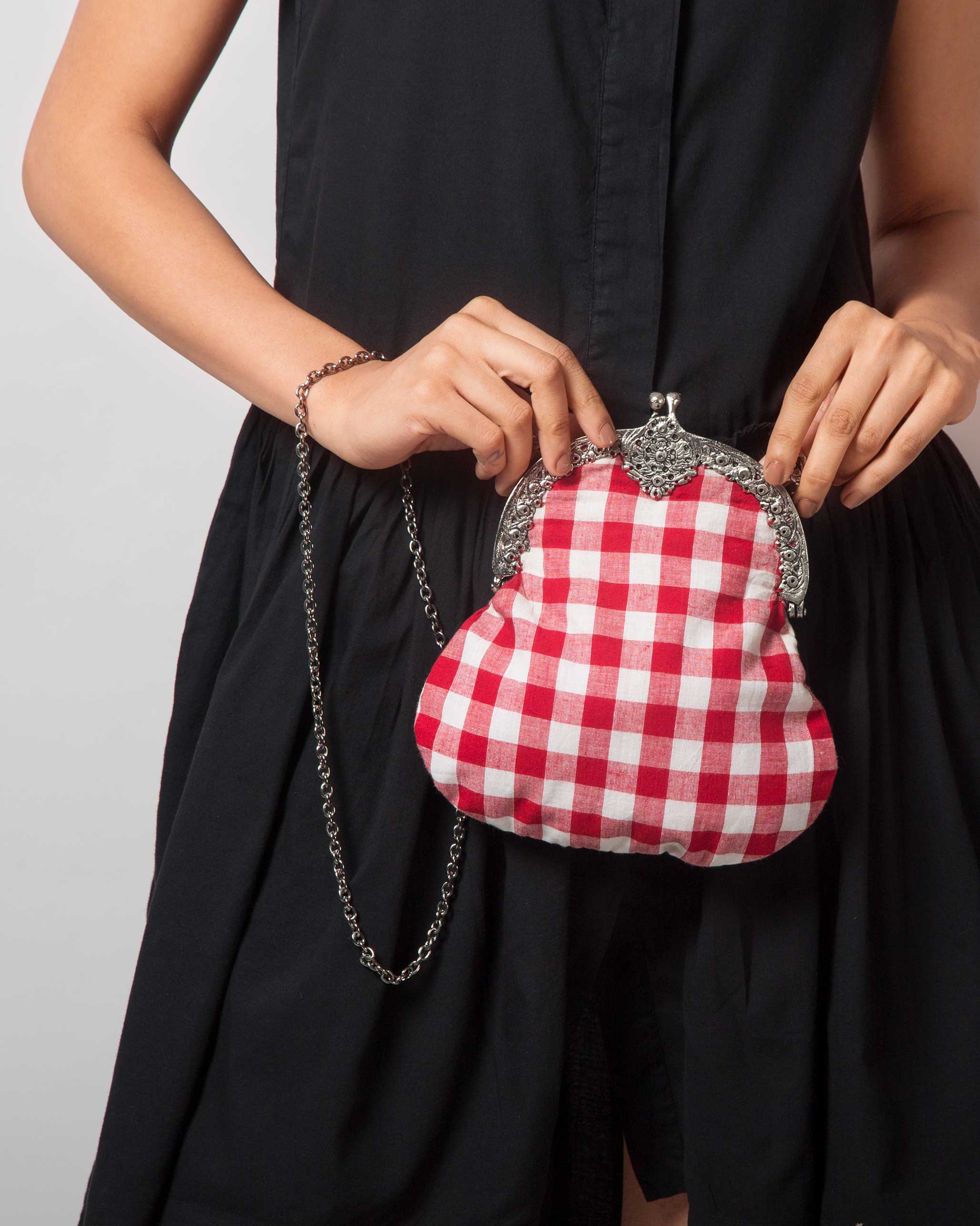 Gingham Red Clutch