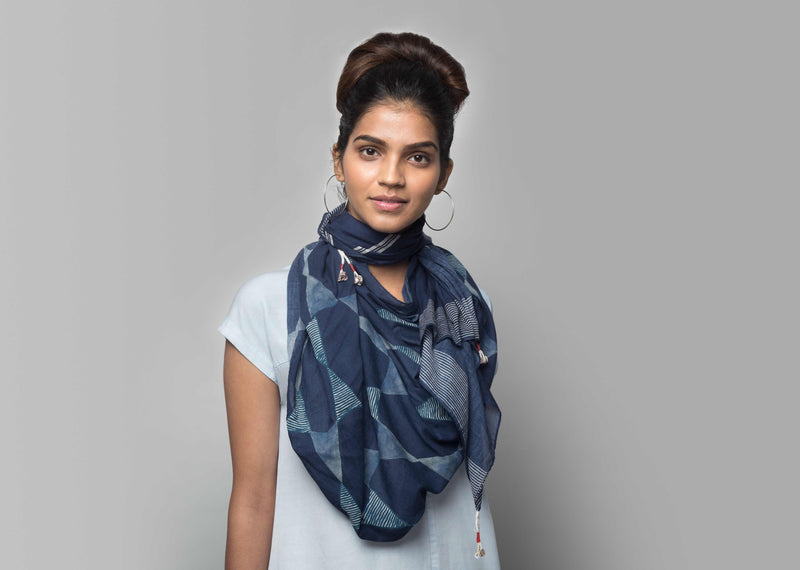 Geometric Indigo Scarf