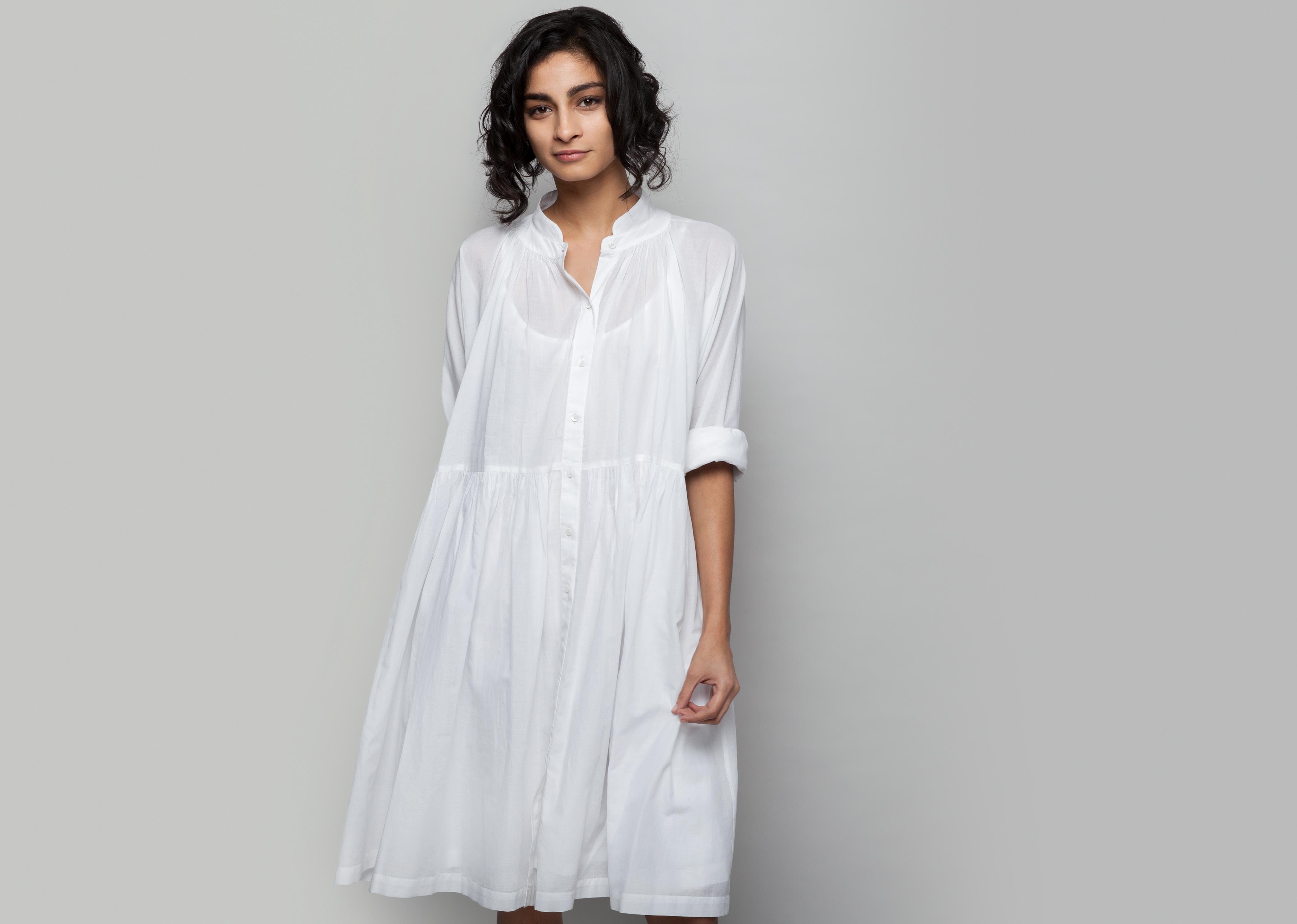 Miya Button-front Plain Dress & Slip Set