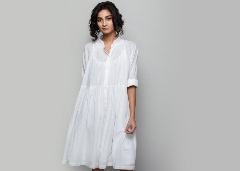 Miya Button-front Plain Dress & Slip Set