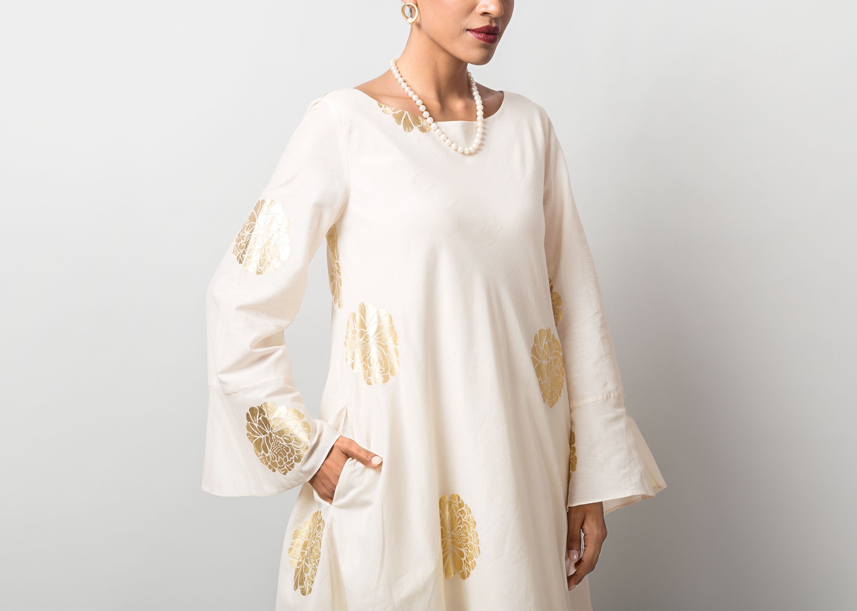 Boat Neck Kurta - Ivory