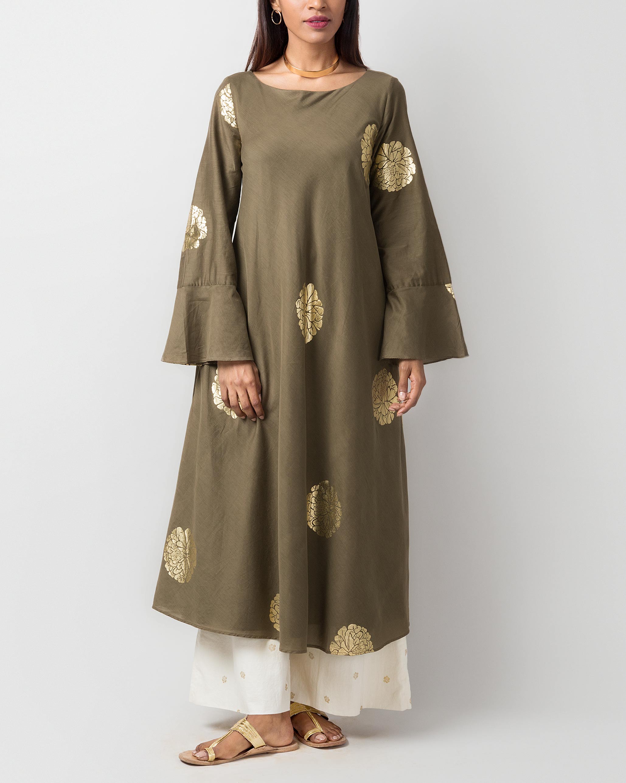 Boat Neck Kurta - Olive