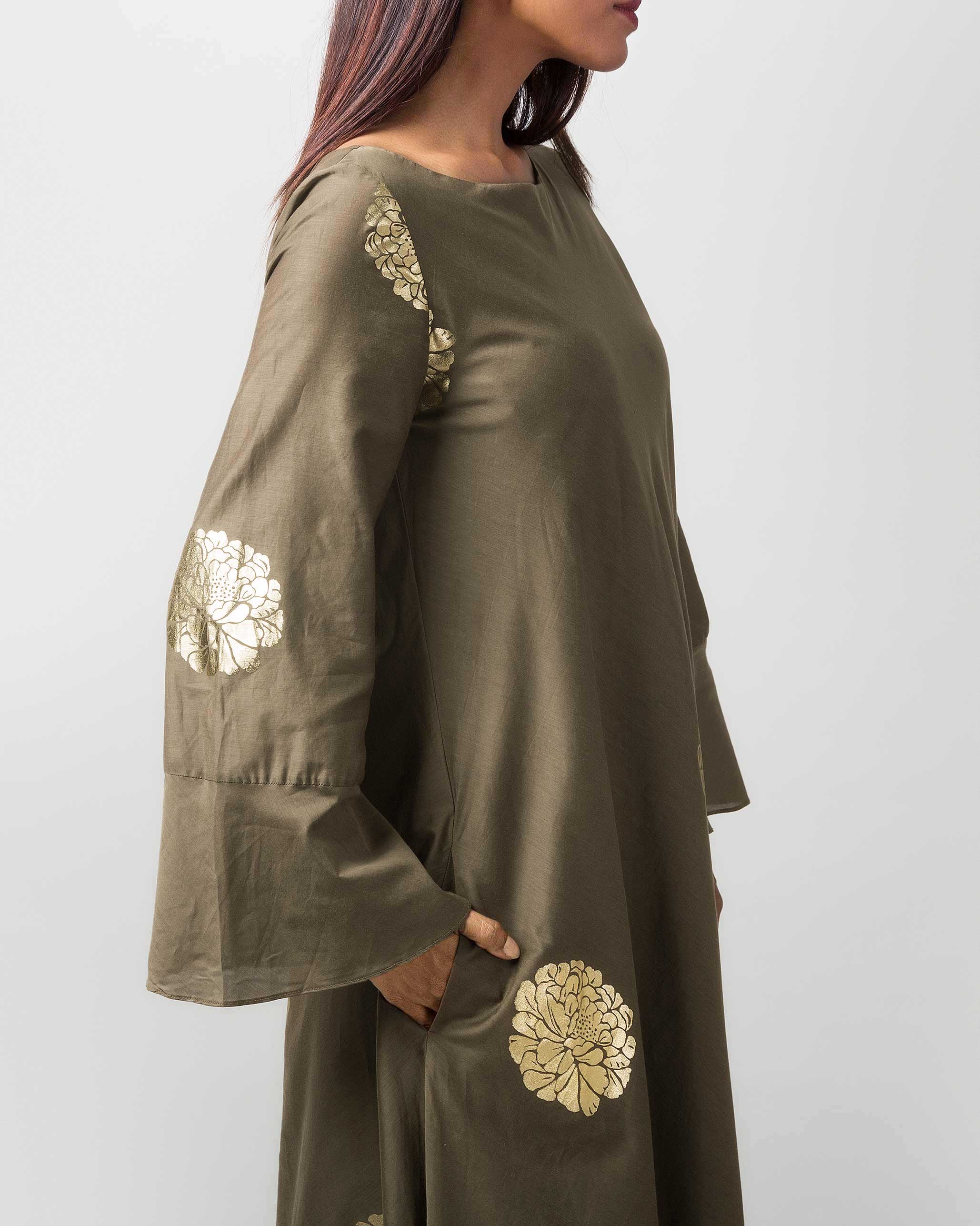Boat Neck Kurta - Olive