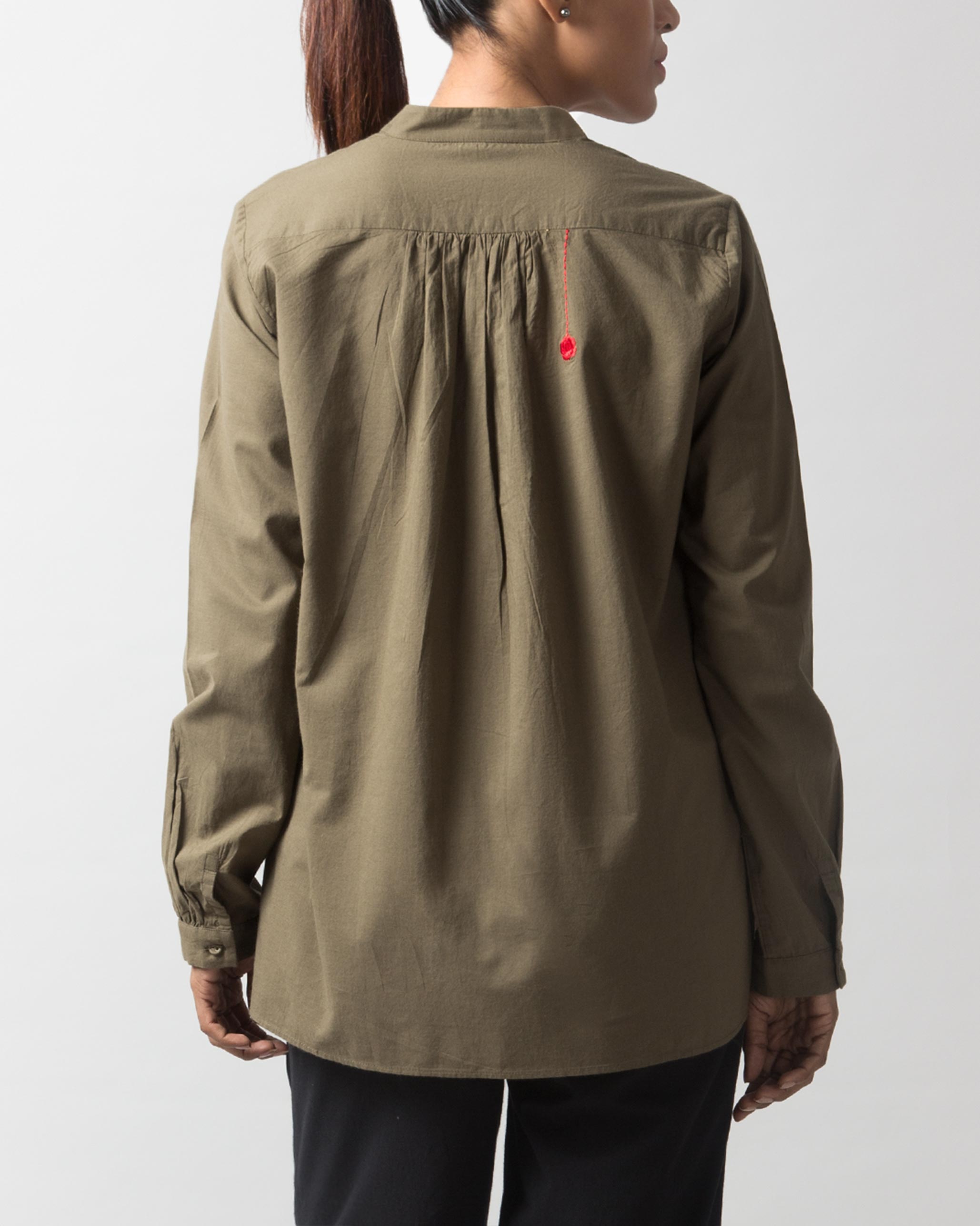 Mandarin Collar Top - Olive