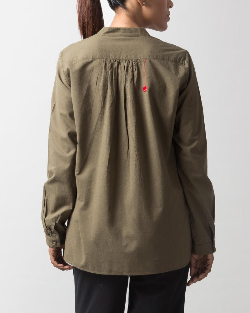 Mandarin Collar Top - Olive