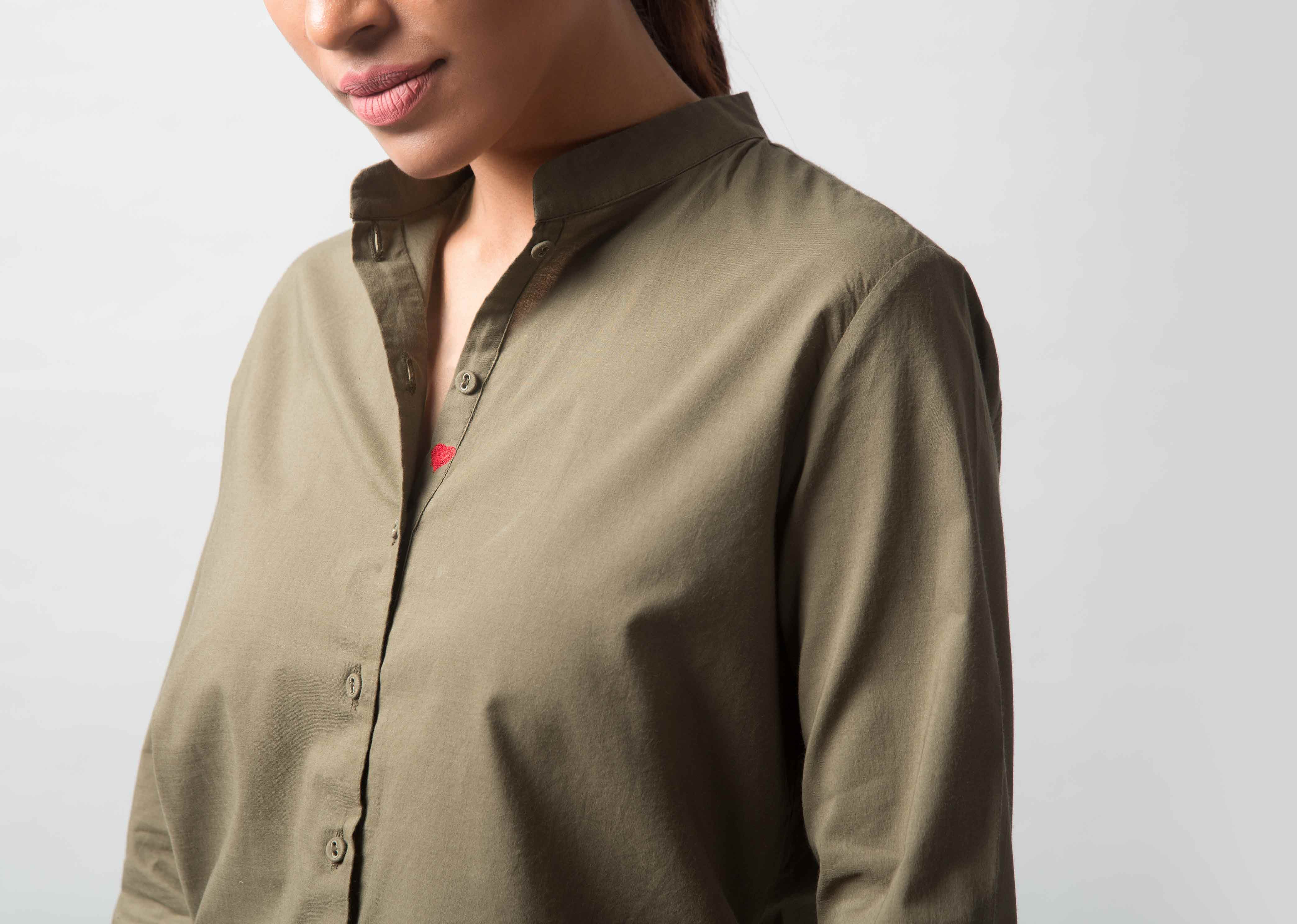 Mandarin Collar Top - Olive