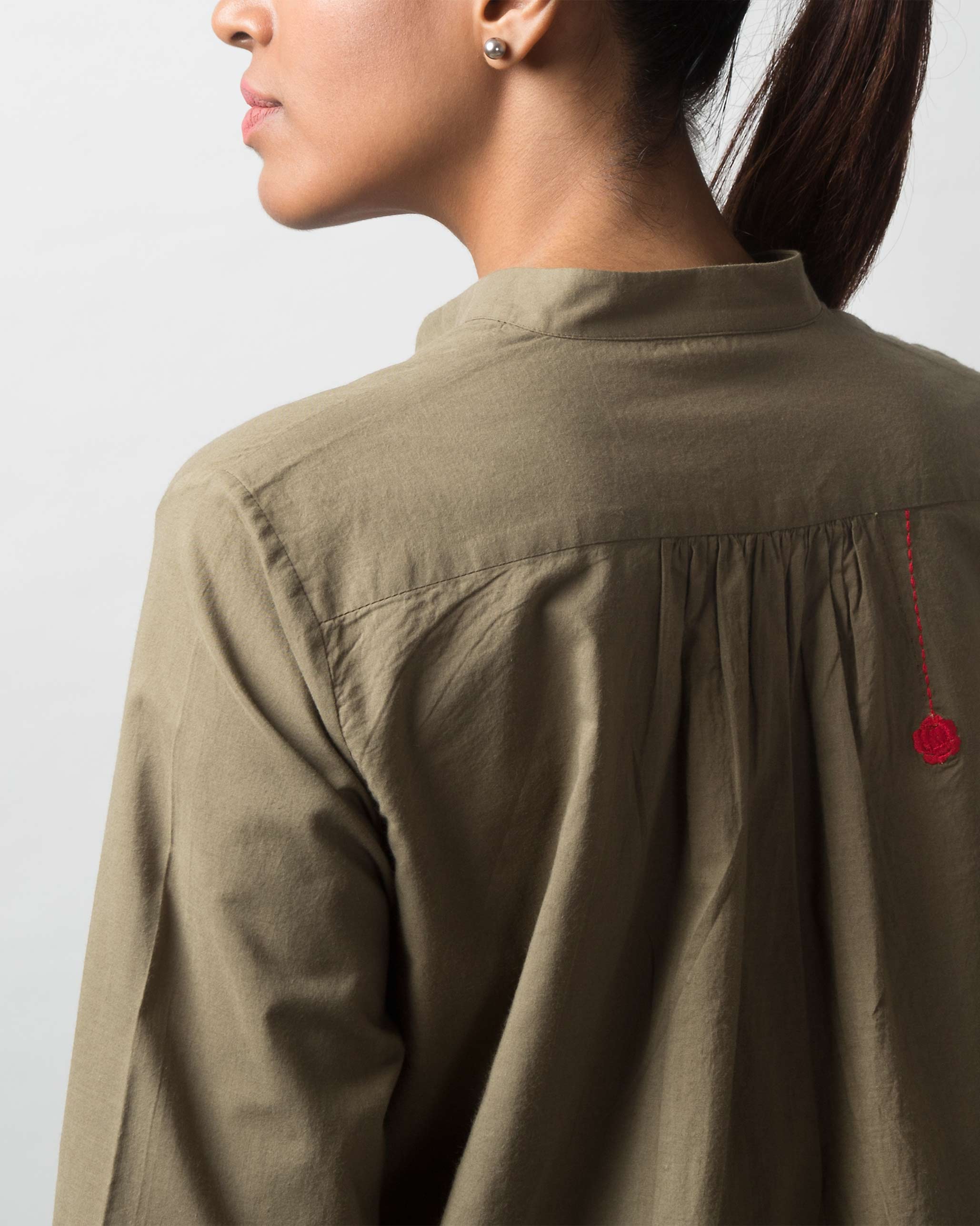 Mandarin Collar Top - Olive