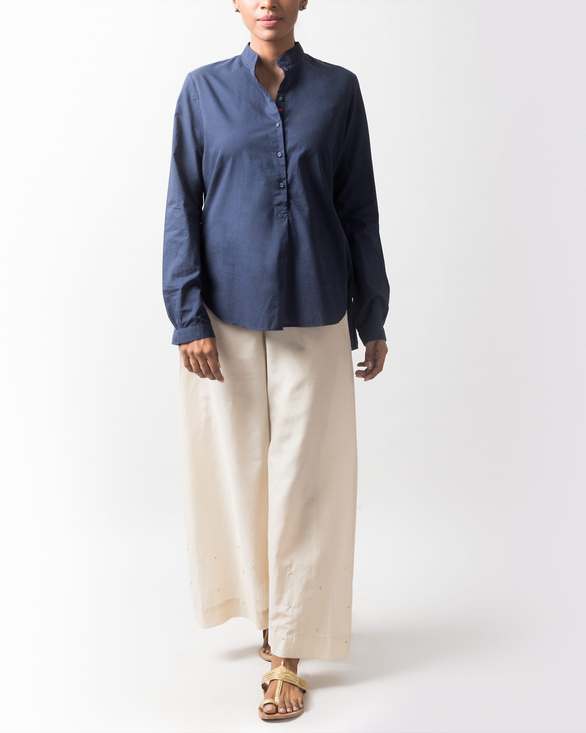 Mandarin Collar Top - Blue