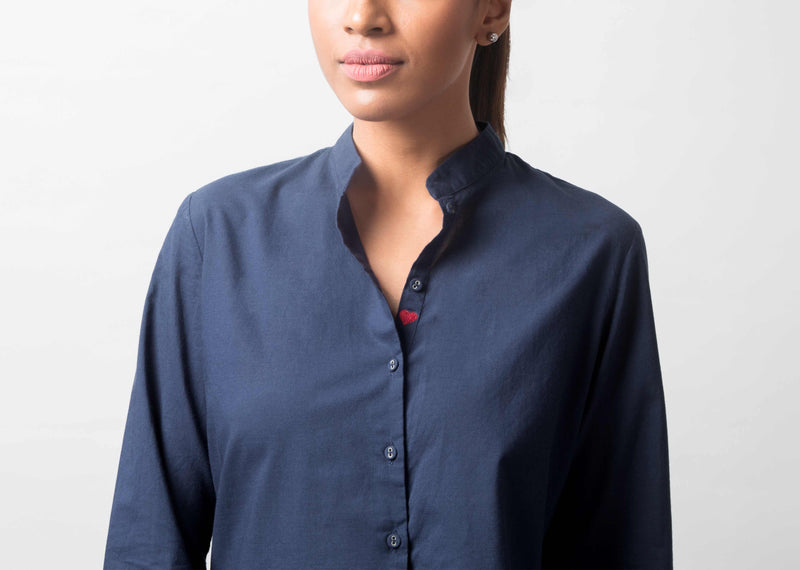 Mandarin Collar Top - Blue