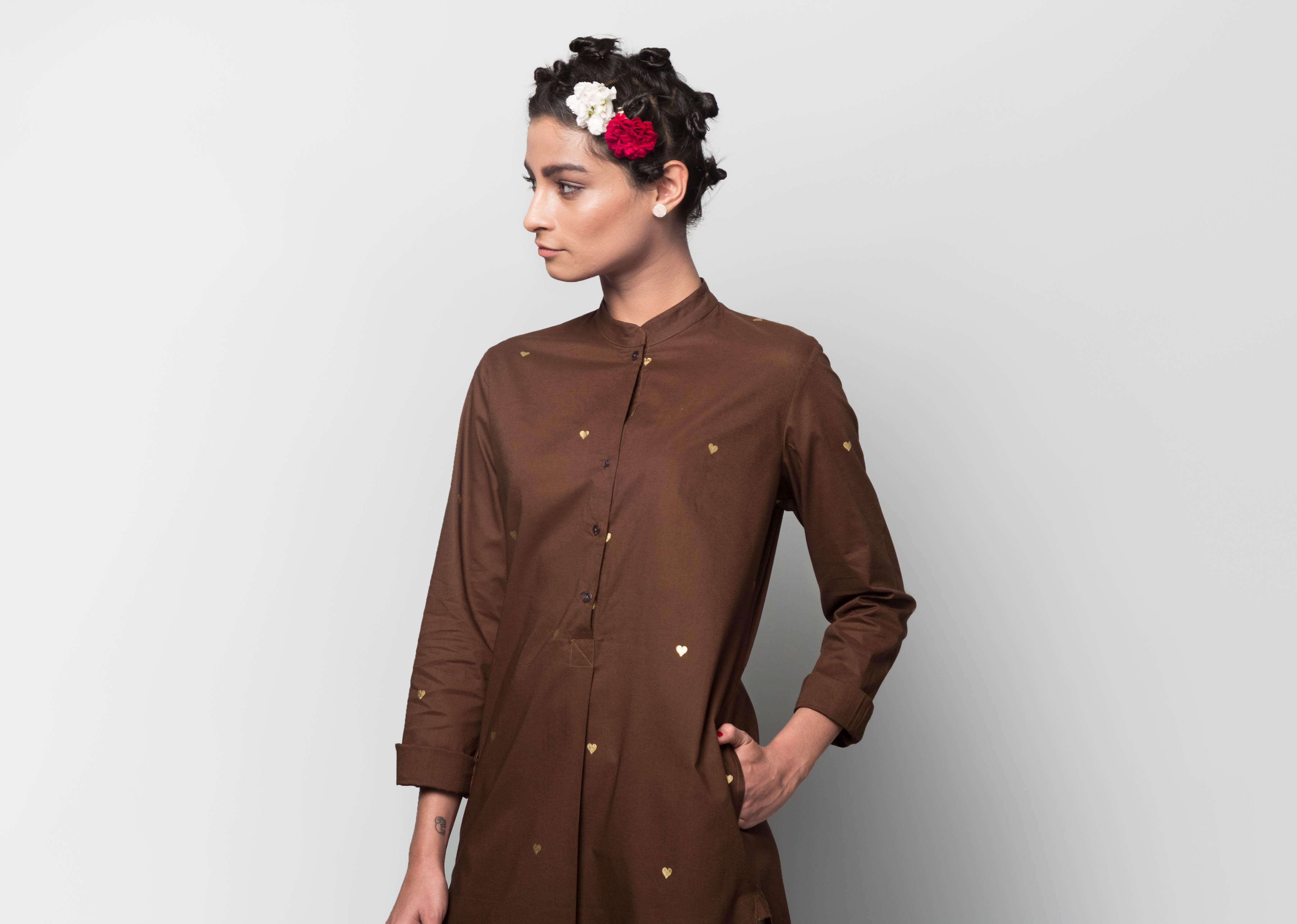 Classic Mid-length Kurta - Brown