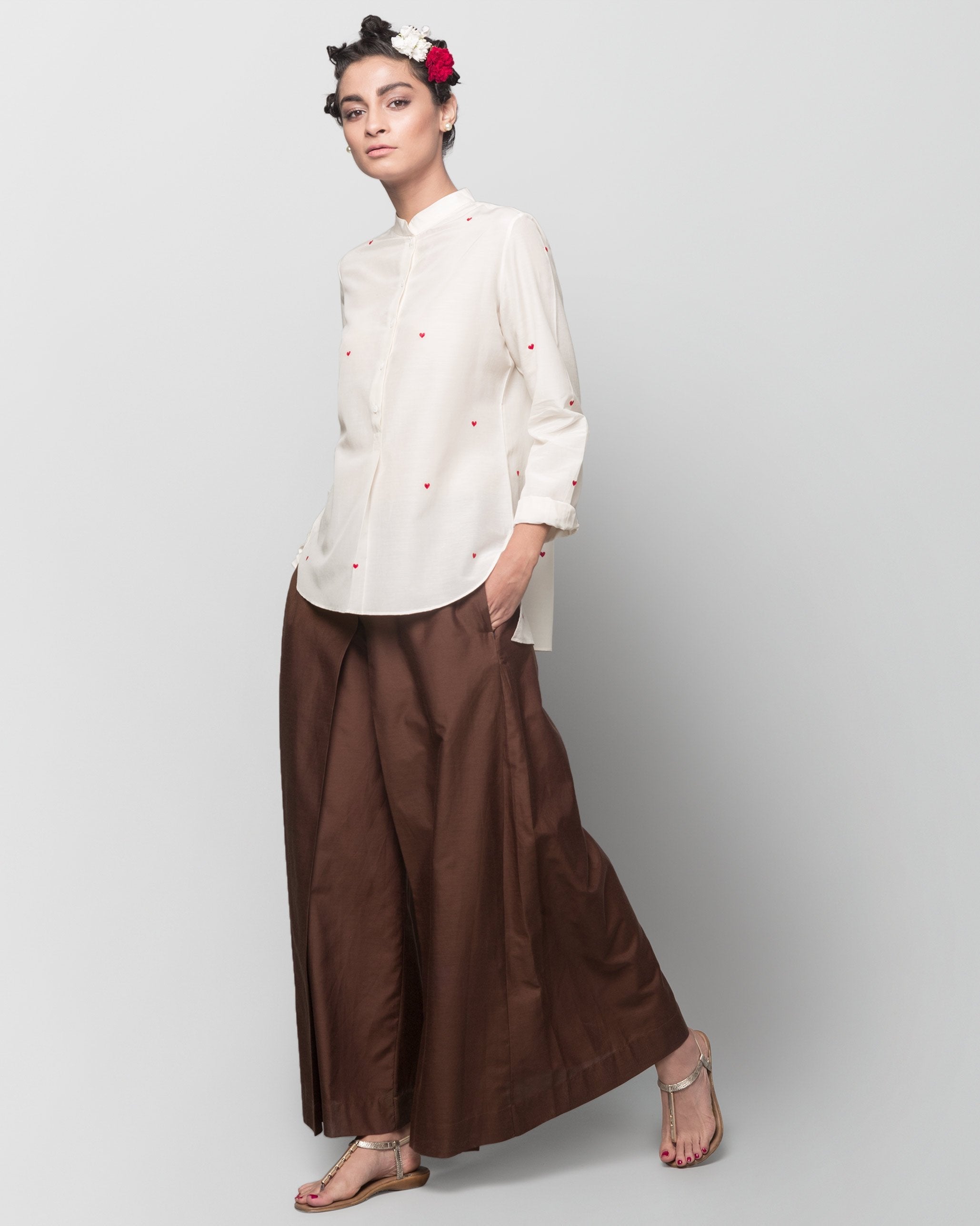 Mandarin Collar Heart Top - Ivory