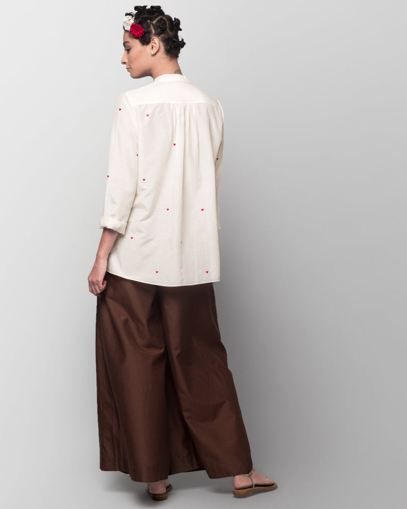Mandarin Collar Heart Top - Ivory