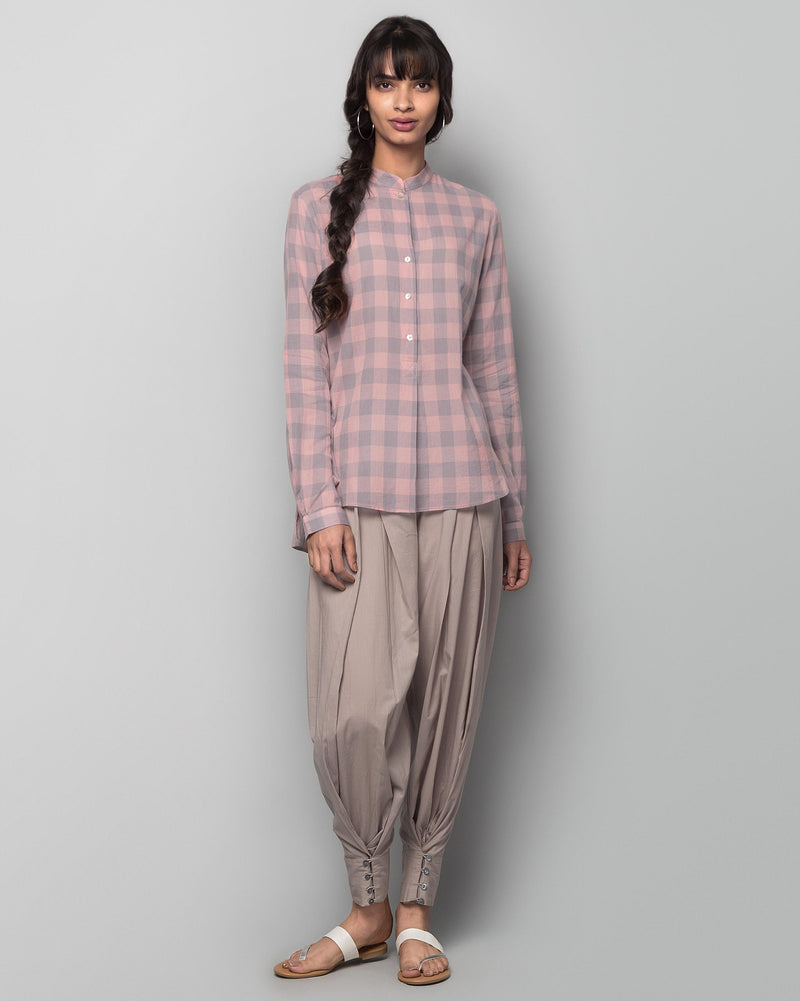 Mandarin Collar Check Top