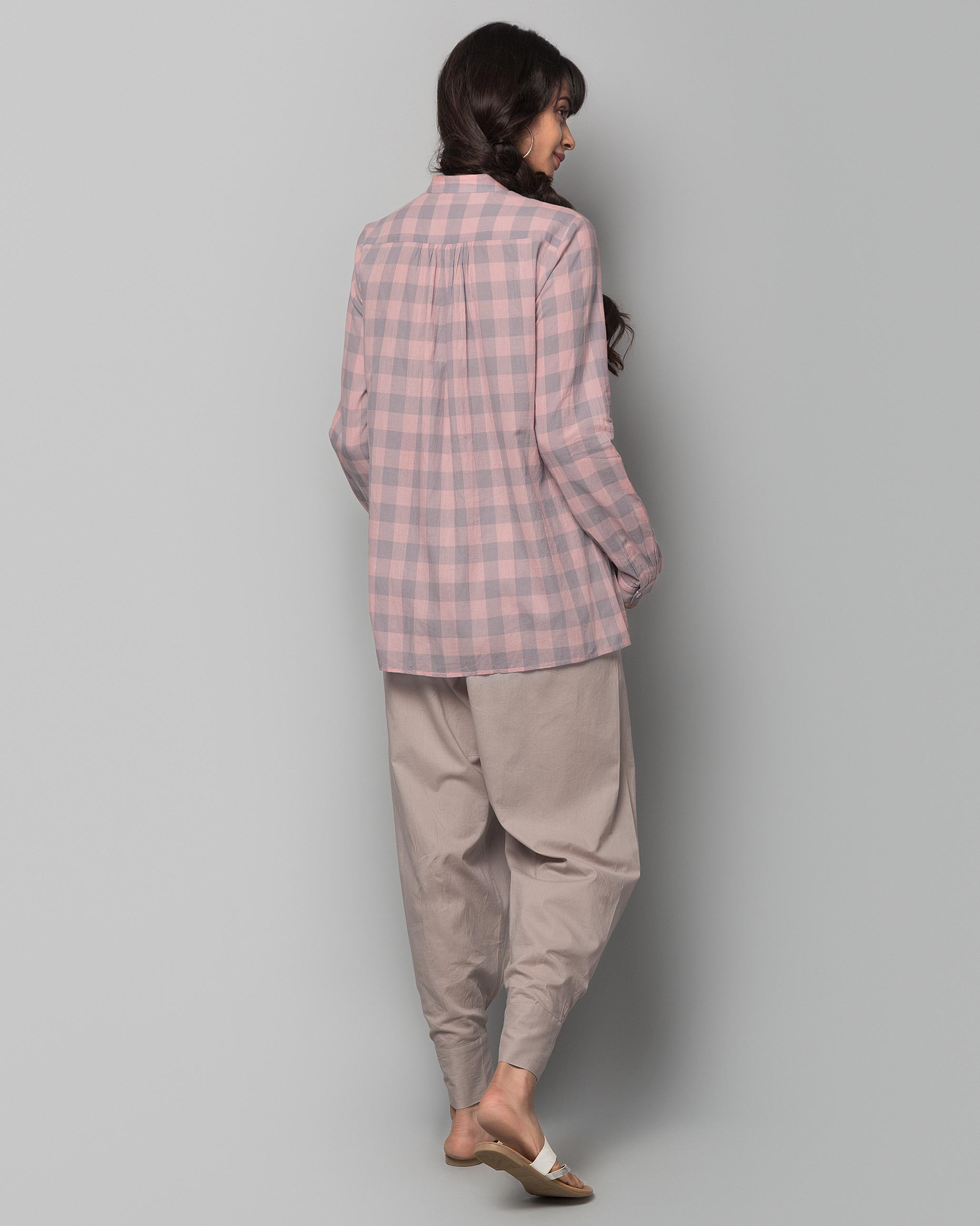 Mandarin Collar Check Top