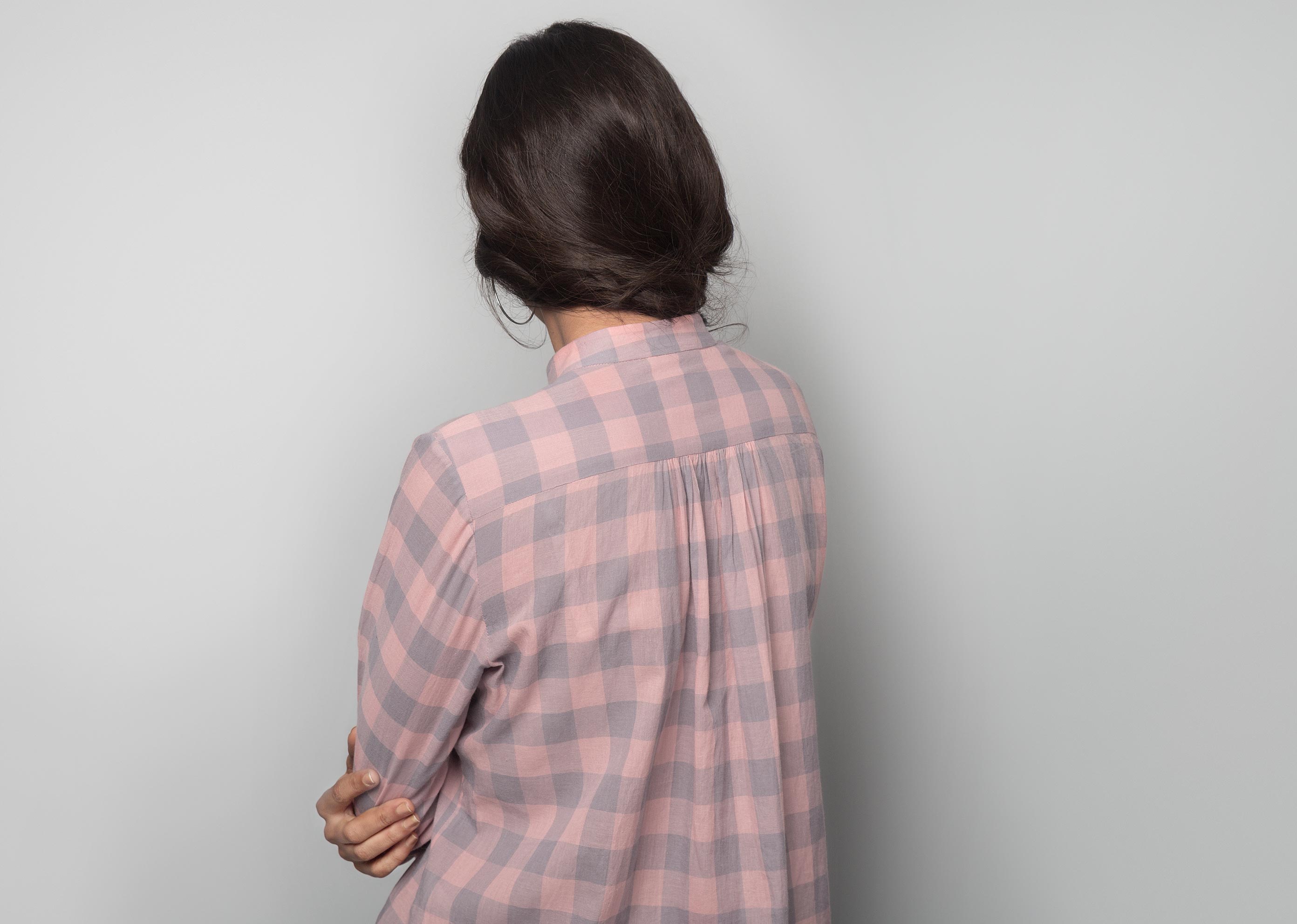 Mandarin Collar Check Top