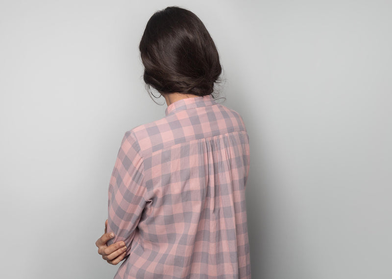 Mandarin Collar Check Top