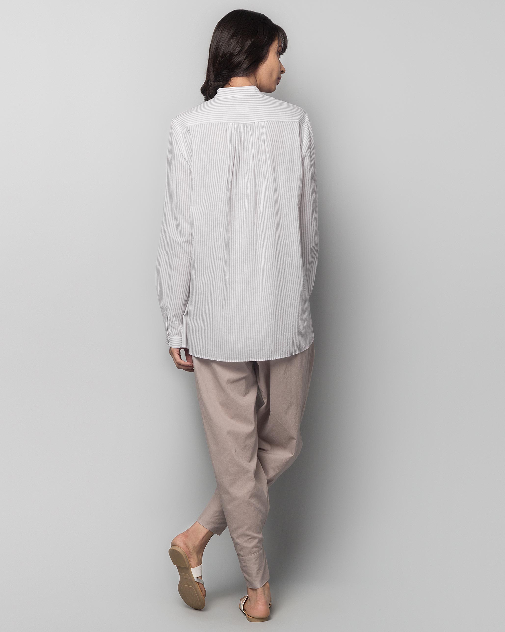 Mandarin Collar Stripe Top