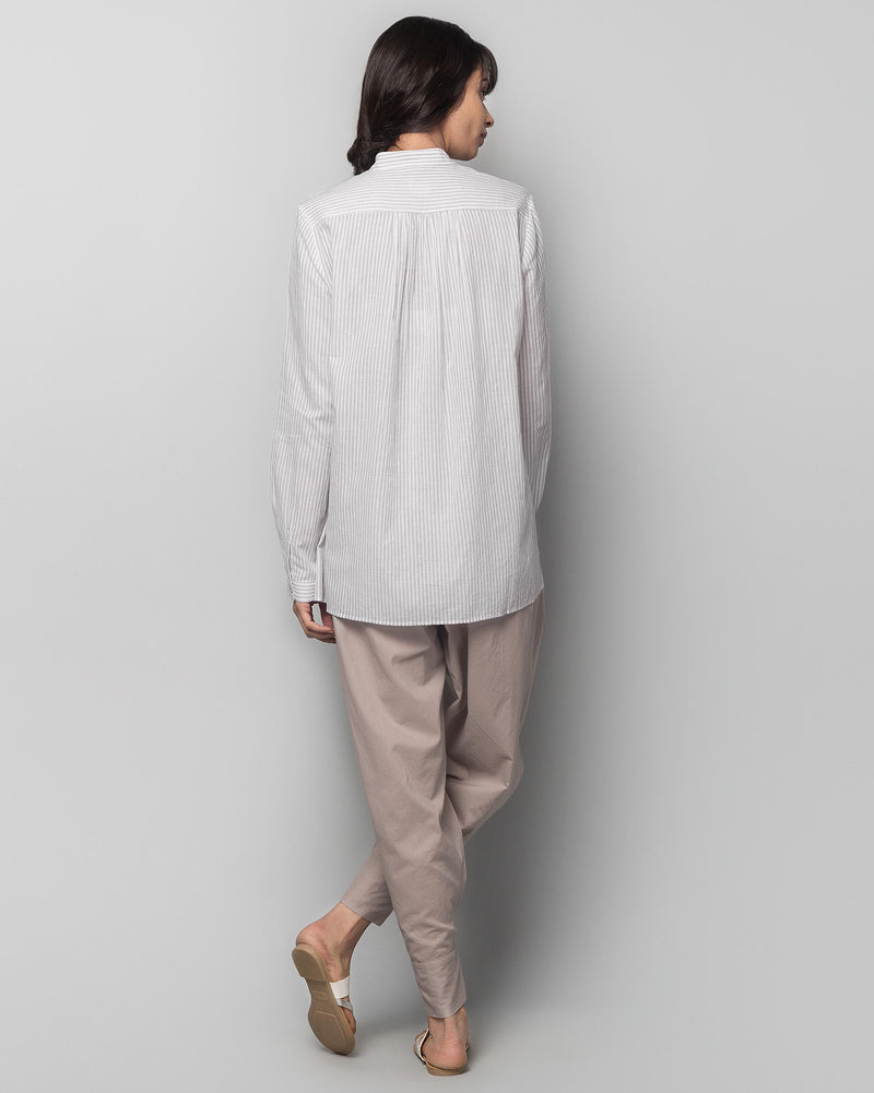 Mandarin Collar Stripe Top