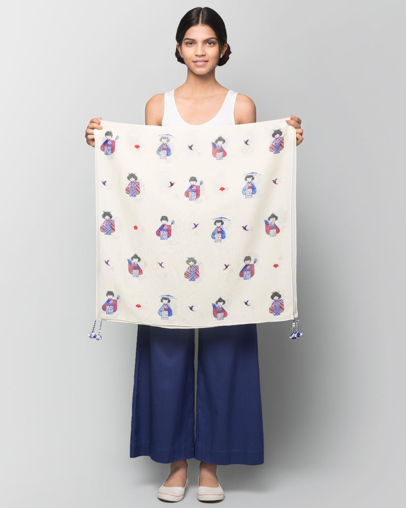 Geisha Scarf - Blue & Red