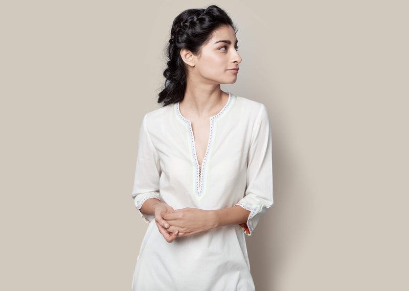 Embroidered Kurta - Ivory
