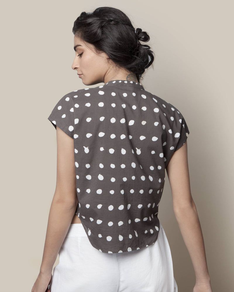 Kimono Top - Grey & White Polka