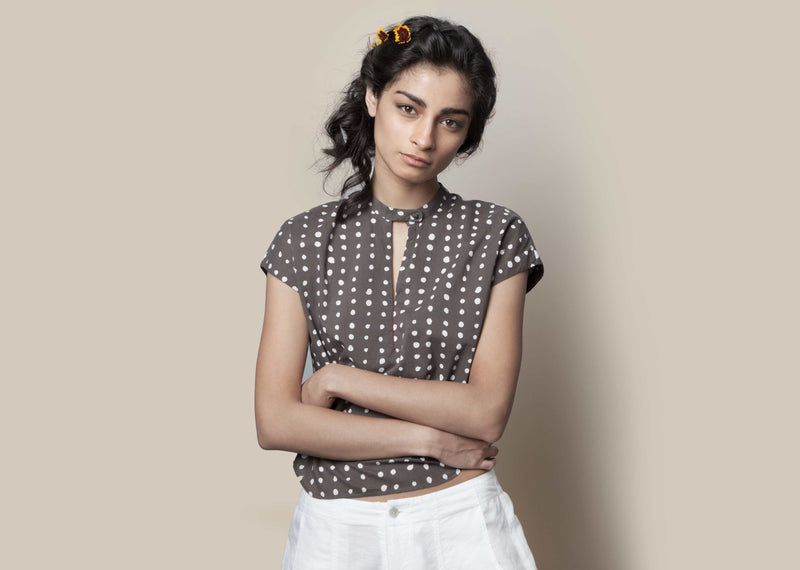 Kimono Top - Grey & White Polka