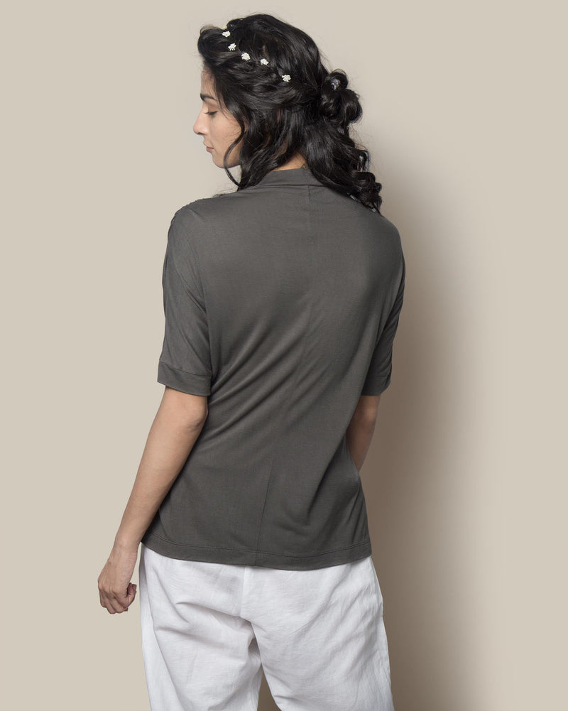 Gathered Jersey Top - Charcoal