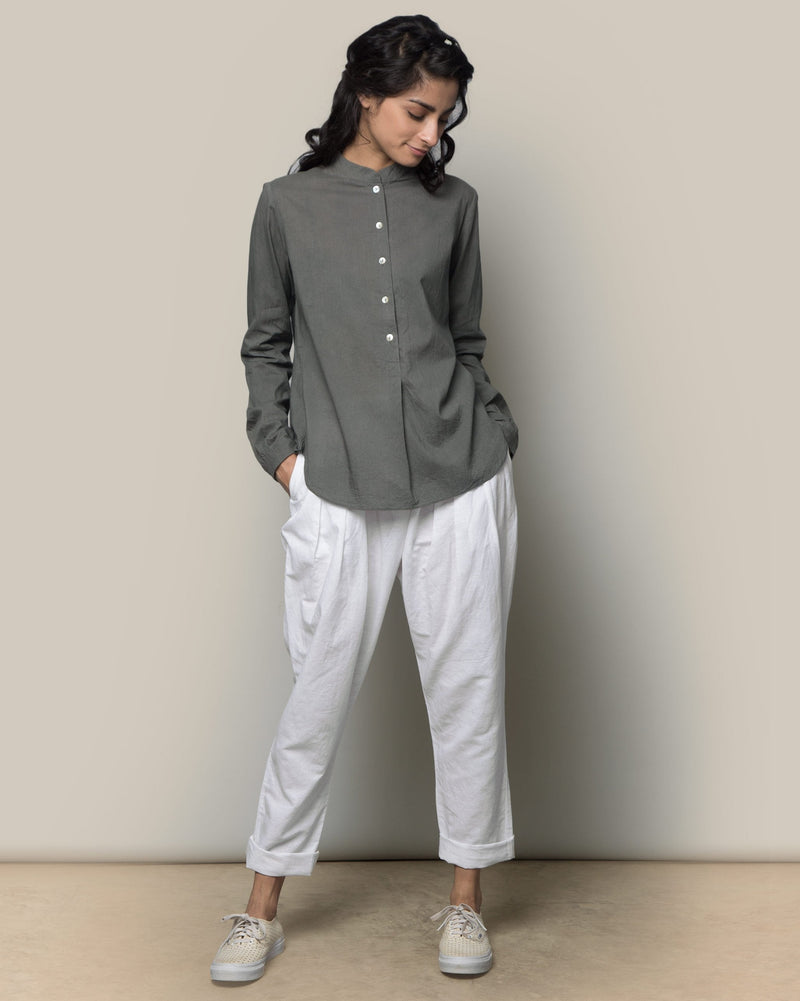 Mandarin Collar Top - Charcoal