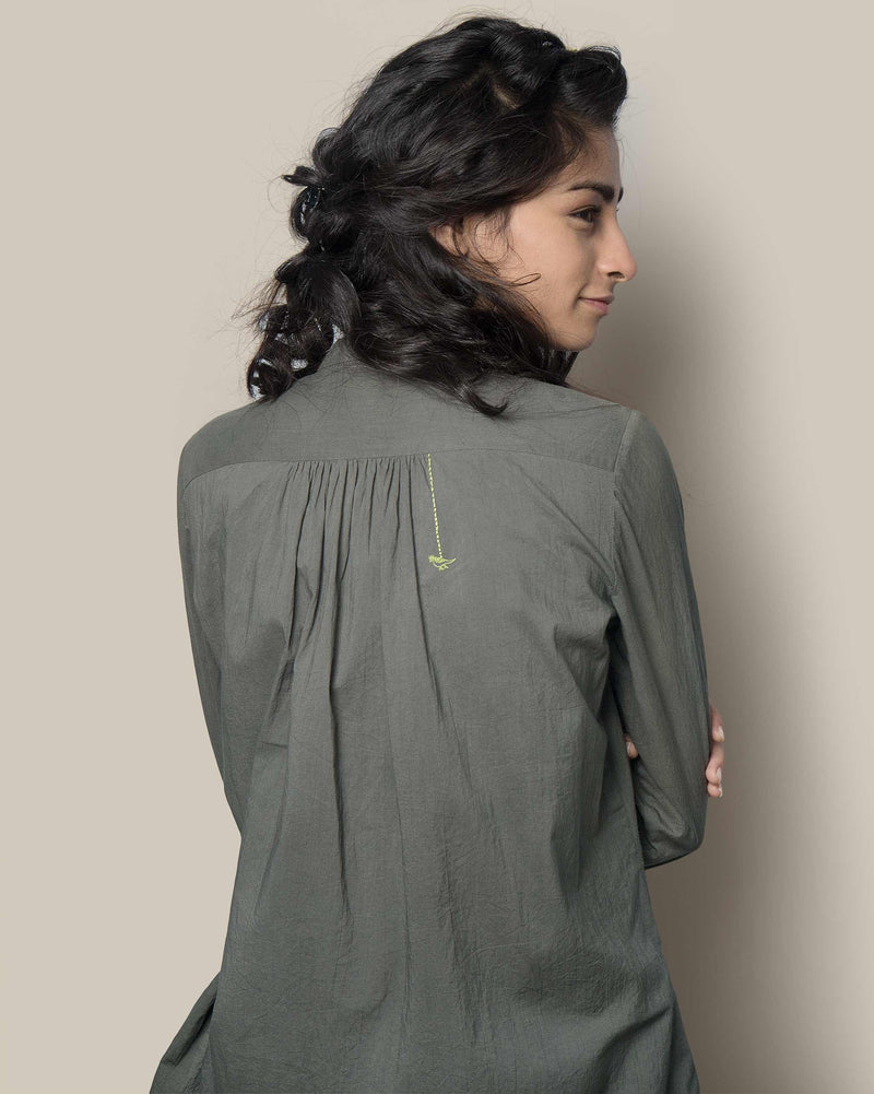 Mandarin Collar Top - Charcoal