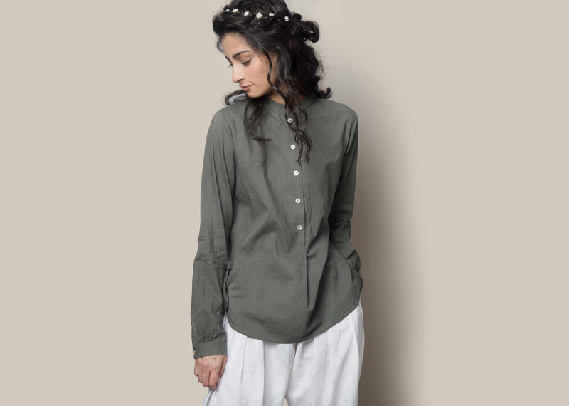 Mandarin Collar Top - Charcoal
