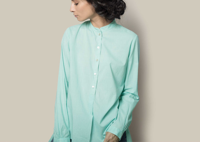 Mandarin Collar Top - Aqua