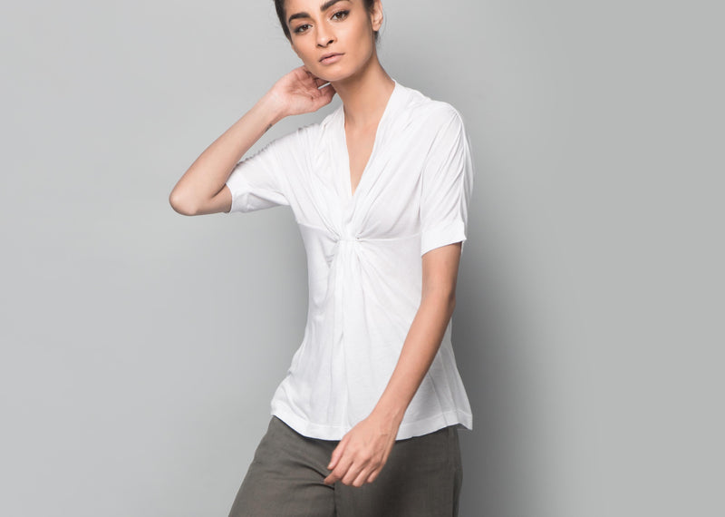 Gathered Jersey Top - White