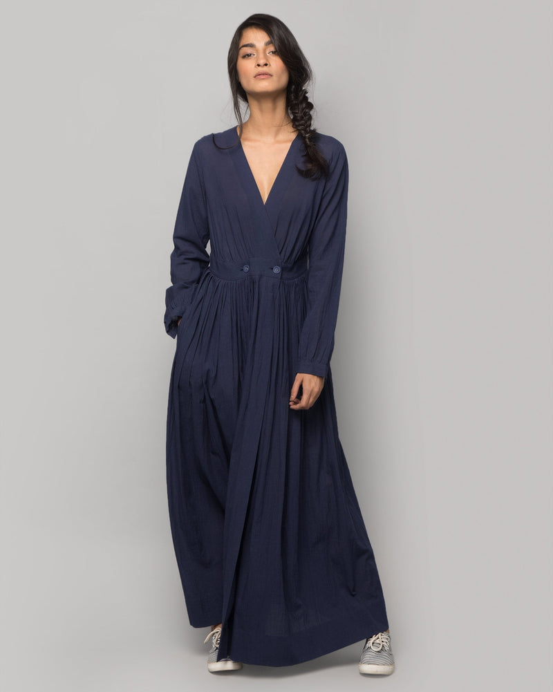 Pleated Wrap Dress - Indigo