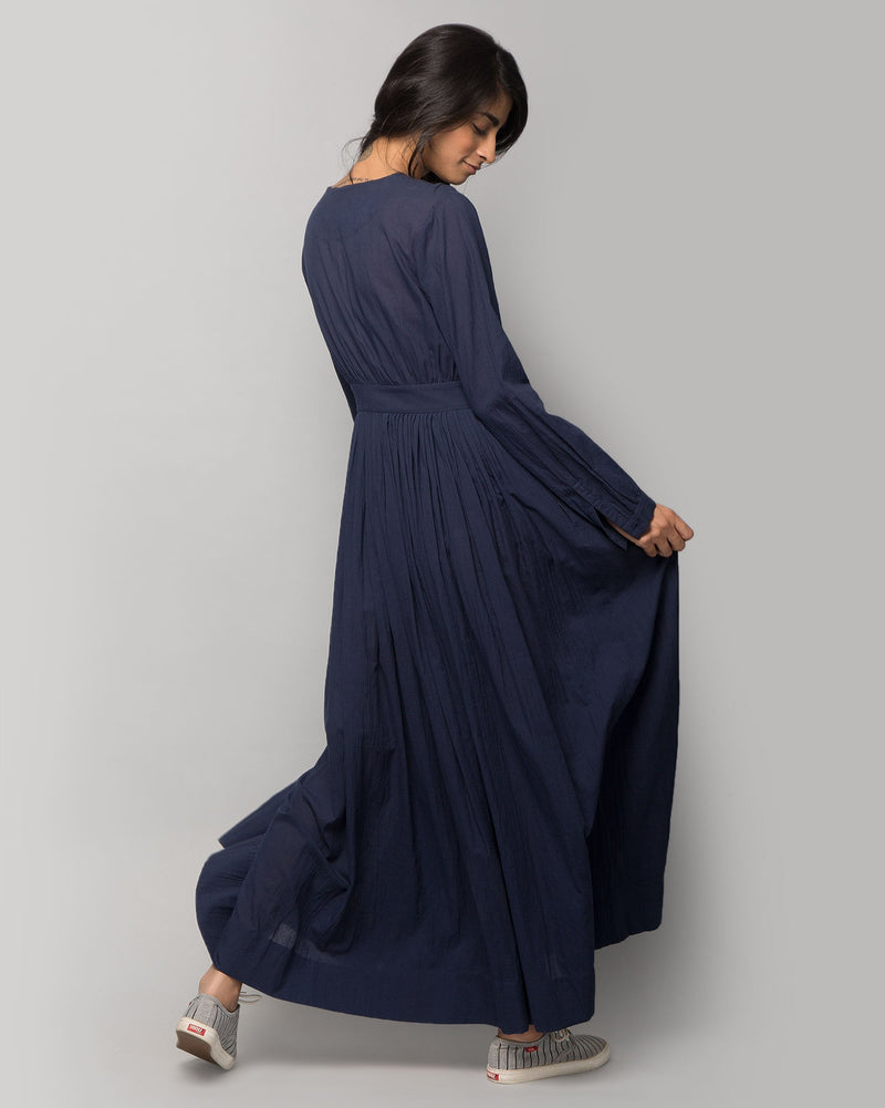 Pleated Wrap Dress - Indigo