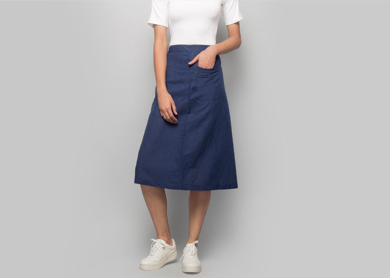 Linen Cotton Skirt - Indigo