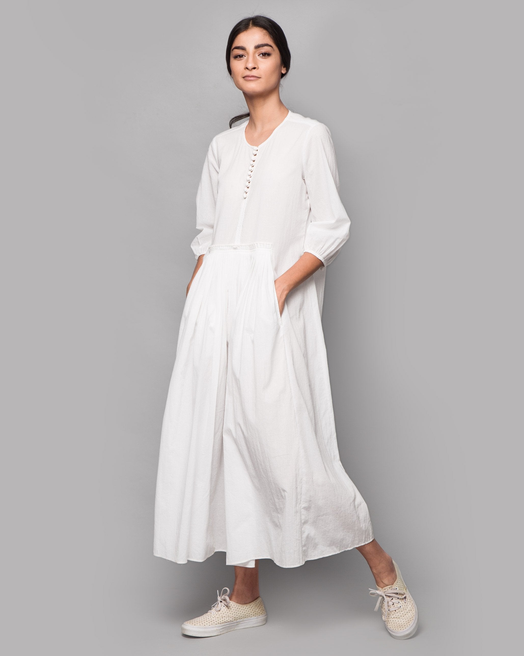 Pleated Waist Kurta - White