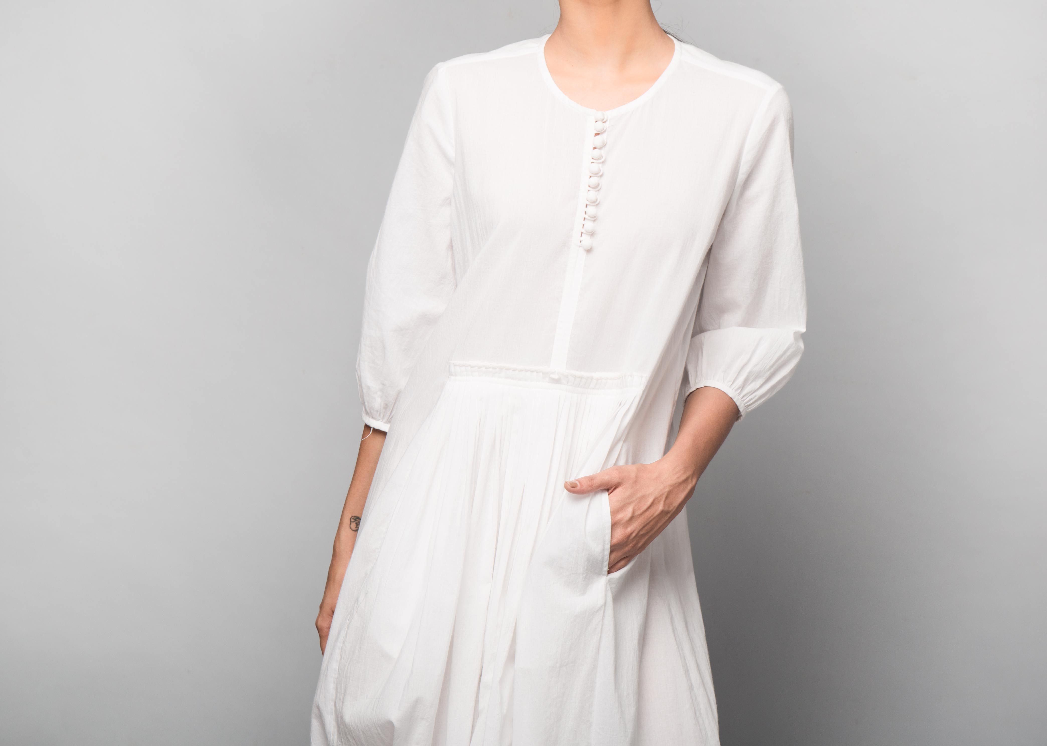 Pleated Waist Kurta - White