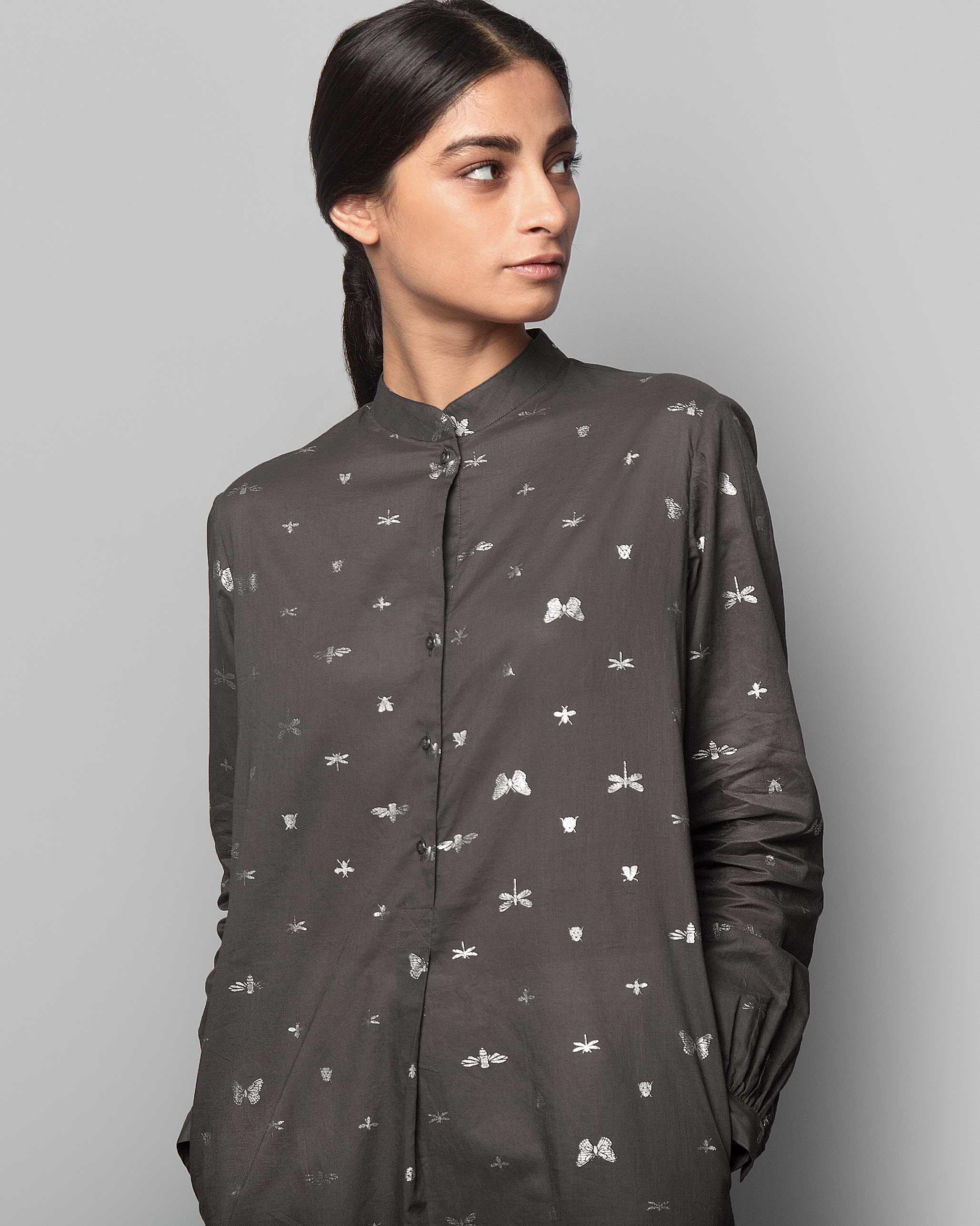 Outhouse Mid-length Kurta - Charcoal