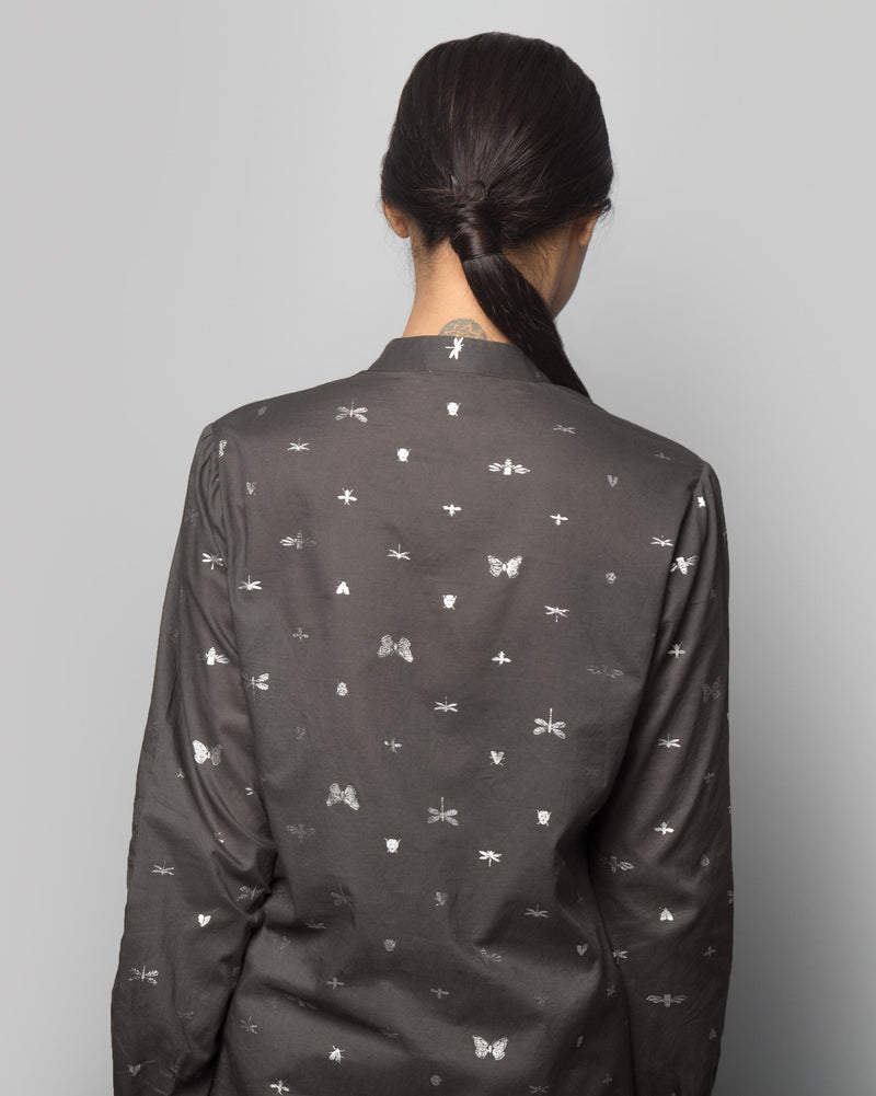 Outhouse Mid-length Kurta - Charcoal