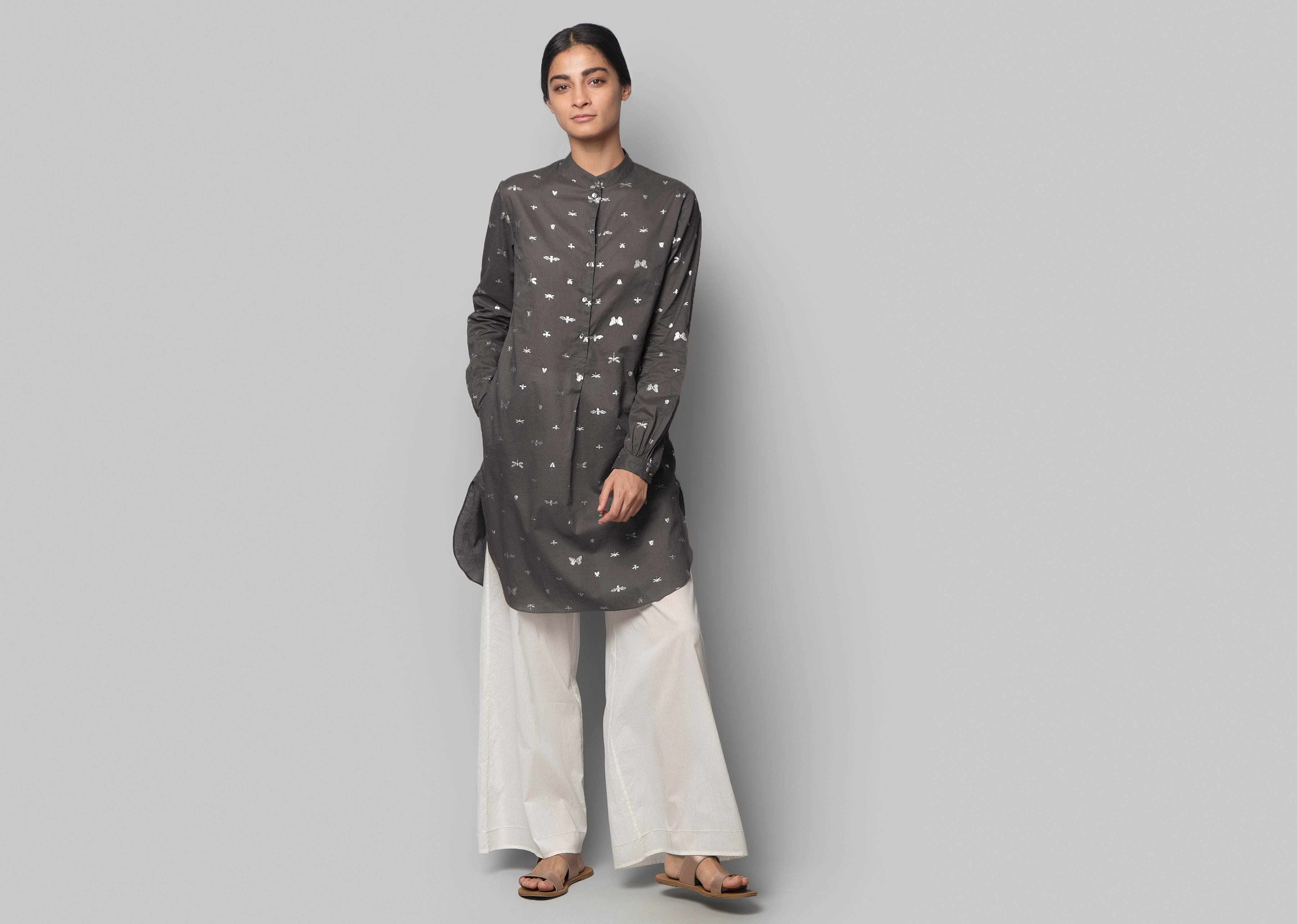 Outhouse Mid-length Kurta - Charcoal