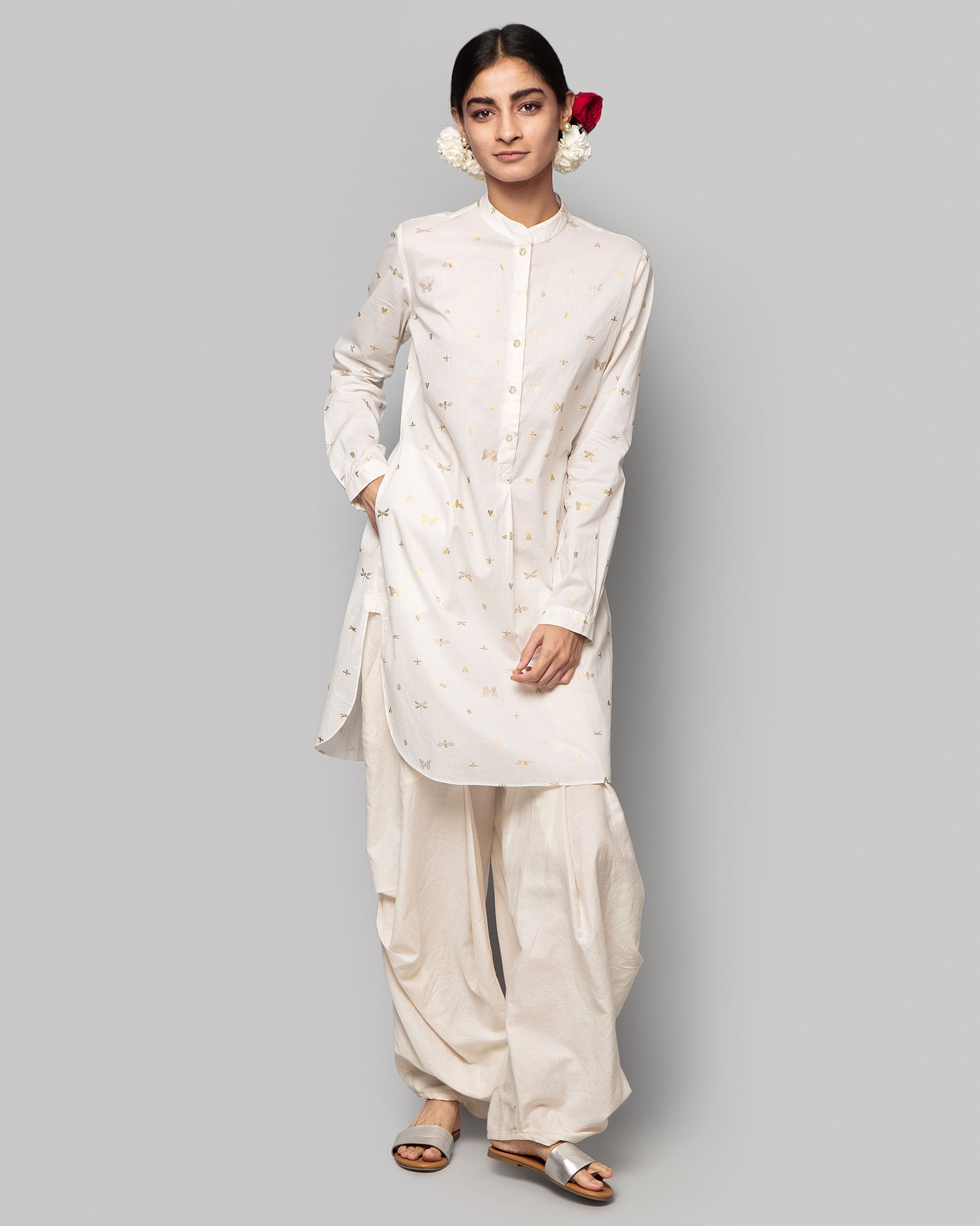 Outhouse Mid-length Kurta - Ivory