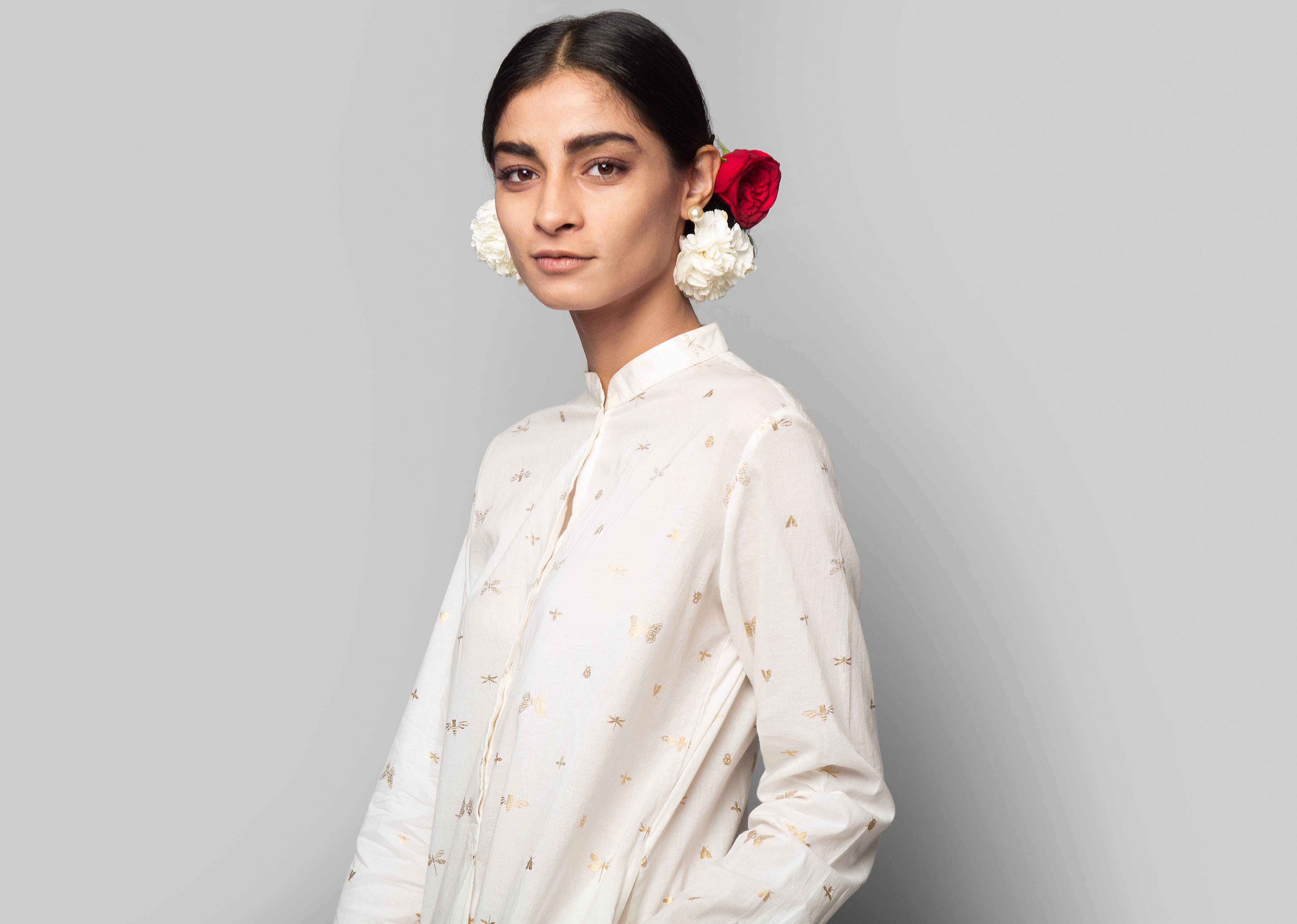 Outhouse Mid-length Kurta - Ivory
