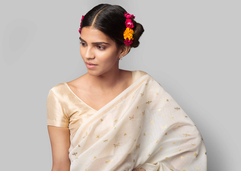 Glowfly Chanderi Sari - Gold
