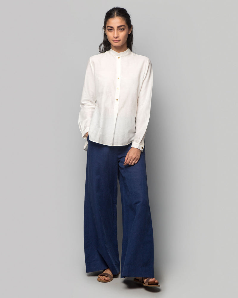 Adri Cotton Silk Mandarin Top - Ivory