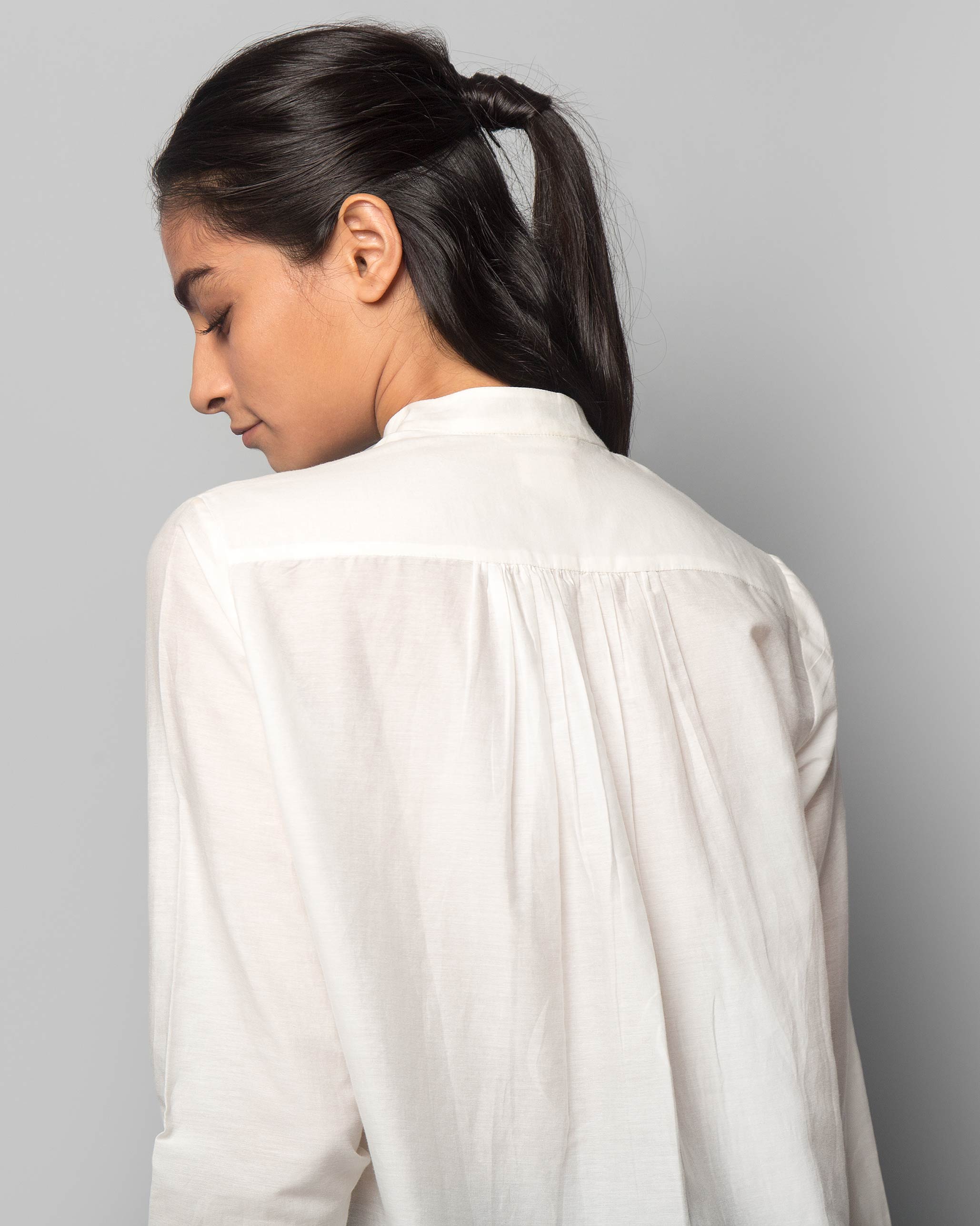 Adri Cotton Silk Mandarin Top - Ivory