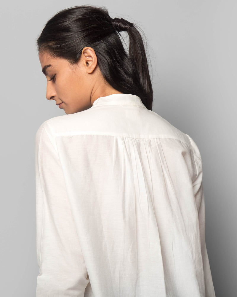 Adri Cotton Silk Mandarin Top - Ivory
