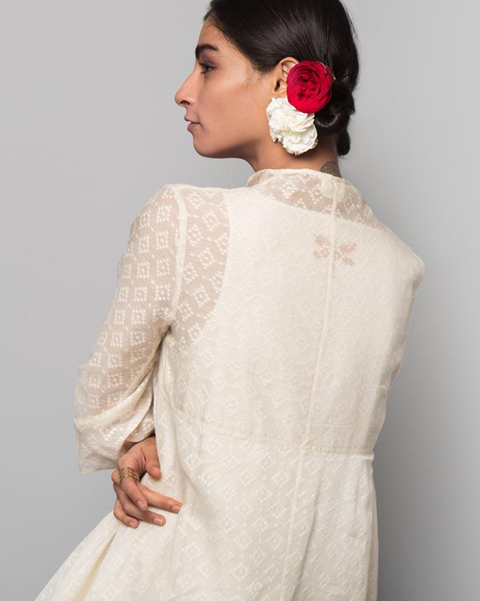 Mizar Chanderi Overlay - Ivory