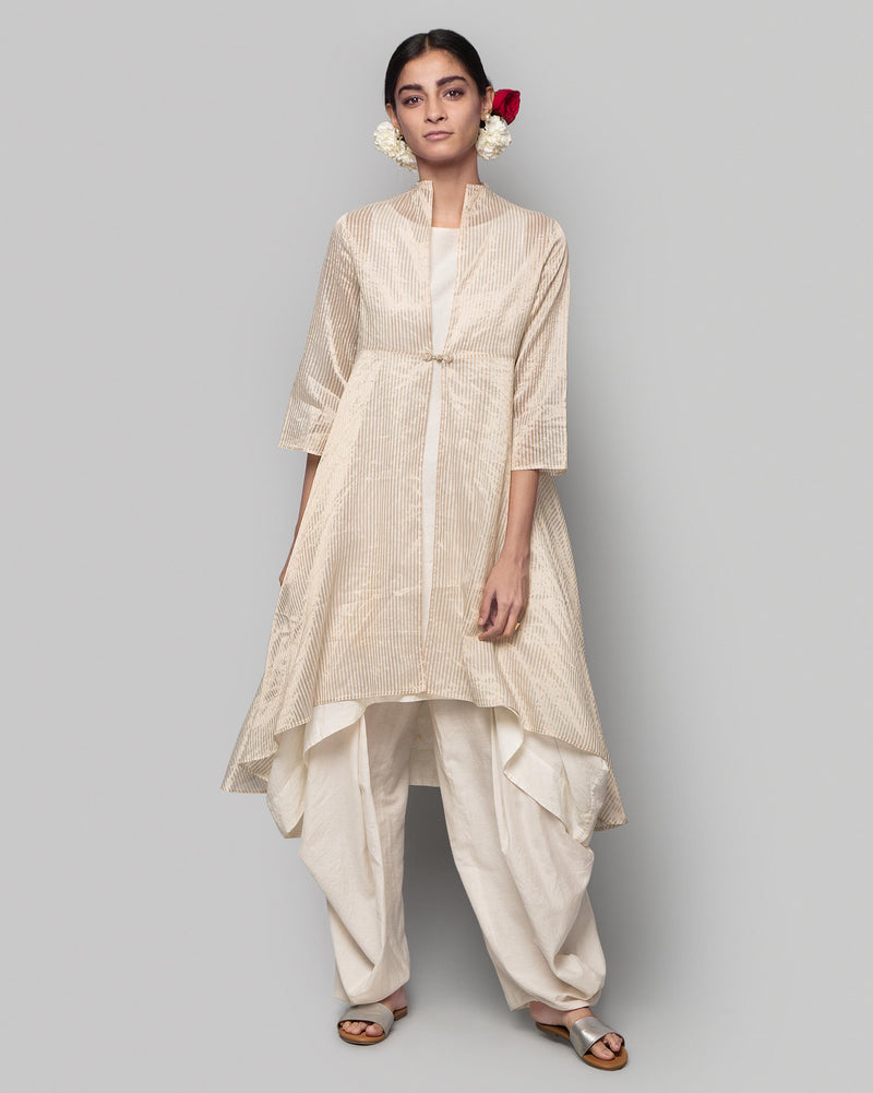 Mizar Chanderi Overlay - Ivory & Gold