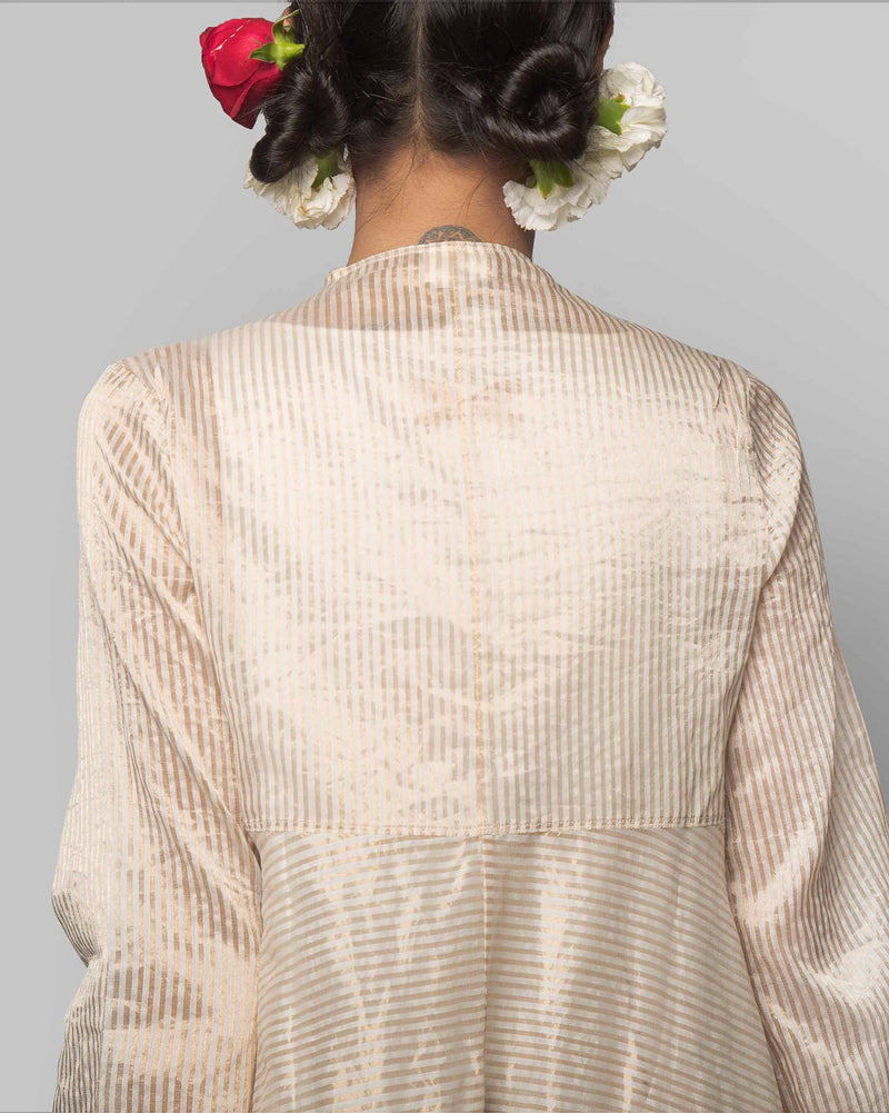 Mizar Chanderi Overlay - Ivory & Gold