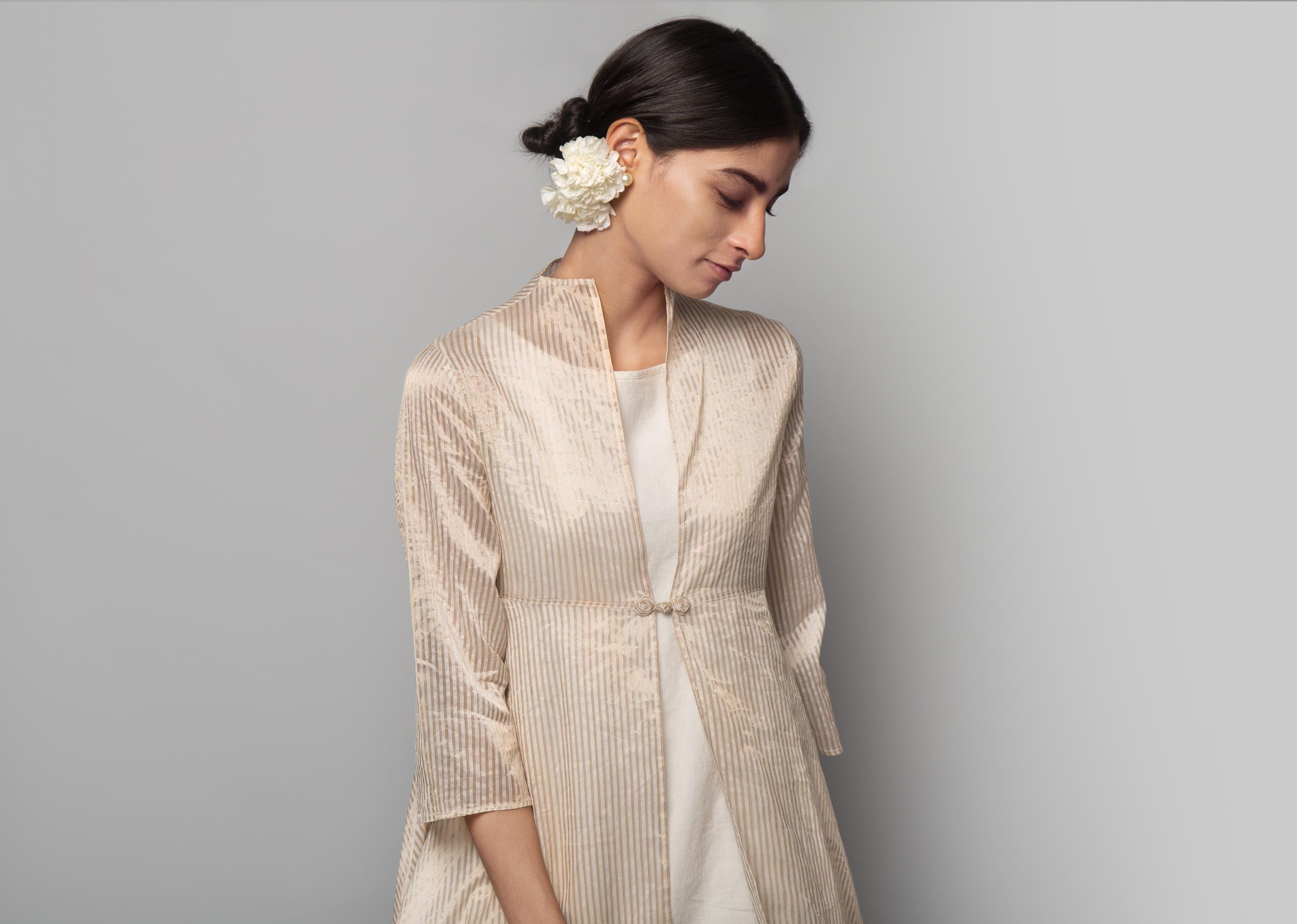 Mizar Chanderi Overlay - Ivory & Gold